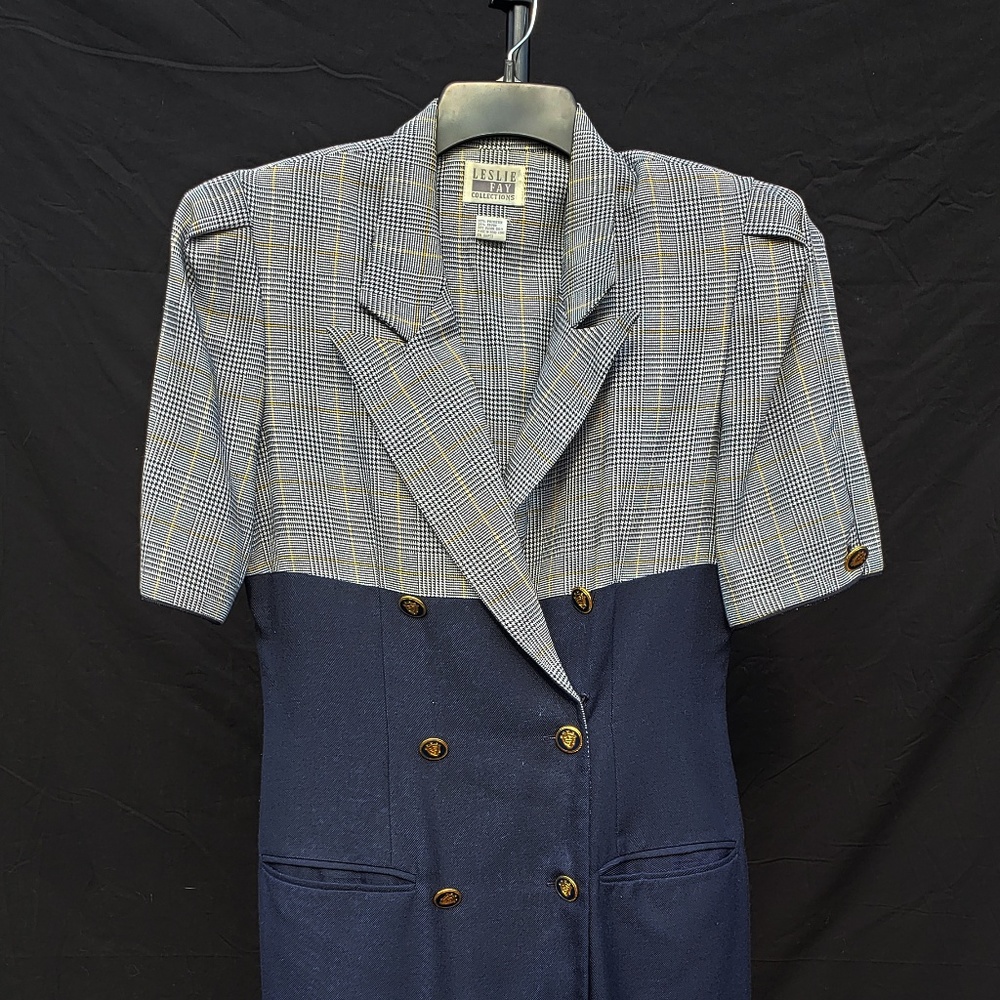 Navy Blazer Dress with Gold Button Details - L